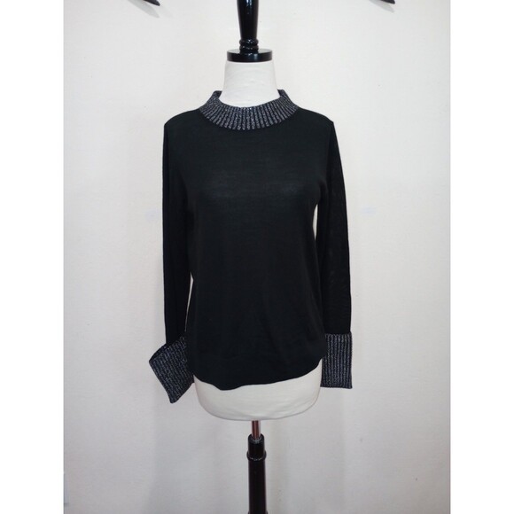NEW! Club Monaco Wool Blend Black & Silver Metallic Sweater - L - $129 - Picture 2 of 12